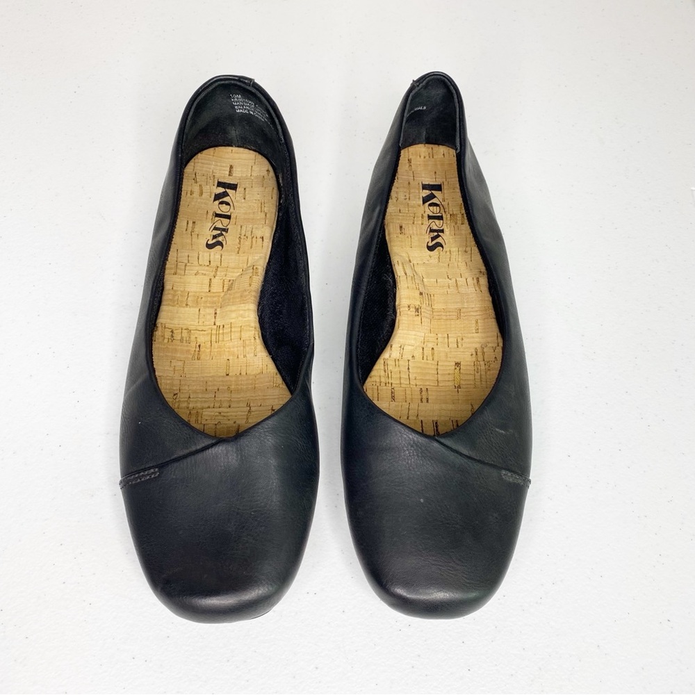 Korks Penelope Leather Ballet Flat Black Size 10